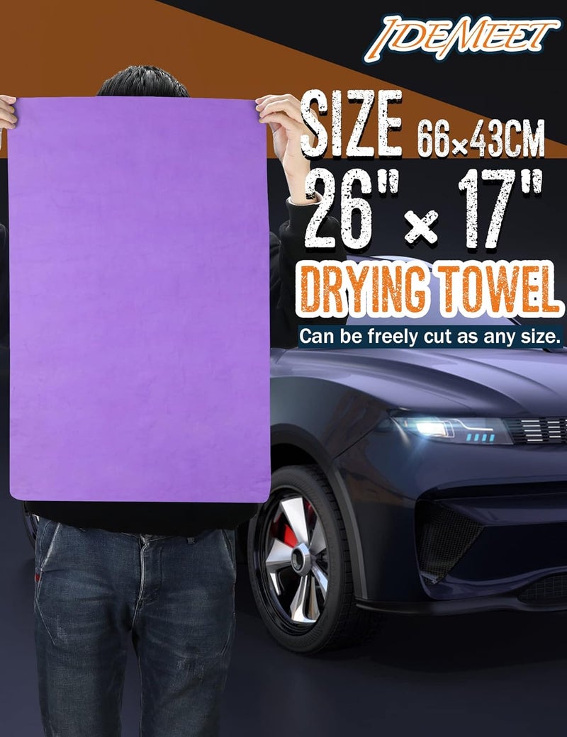Idemeet Premium Car Drying Towel, Super Absorbent 26"x17" Large Chamois Cloth Shammy Towel for Vehicle, Reusable Chamois Shammy Cloth for Car, Bathroom, Dust Remove, No Spots/Streak/Scratch, Purple - Image 4